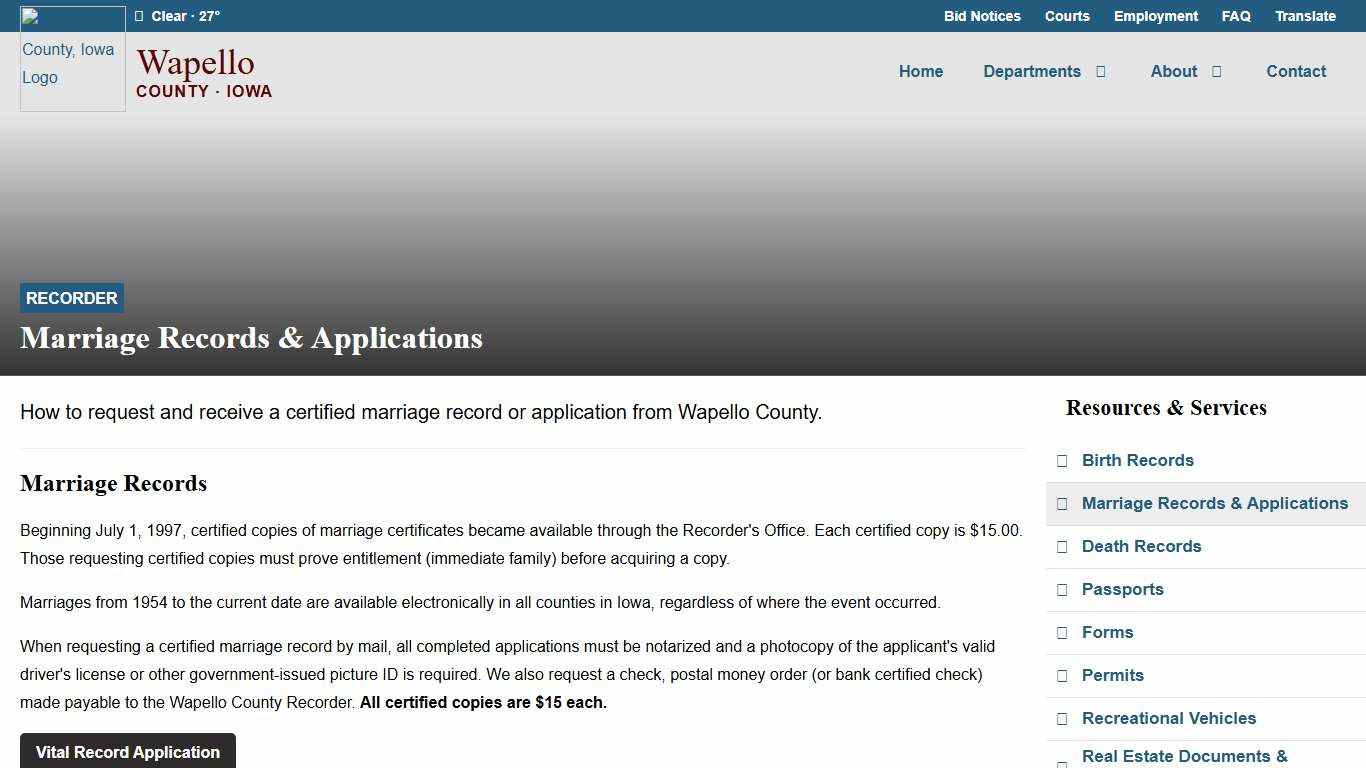 Marriage Records & Applications - Wapello County, Iowa