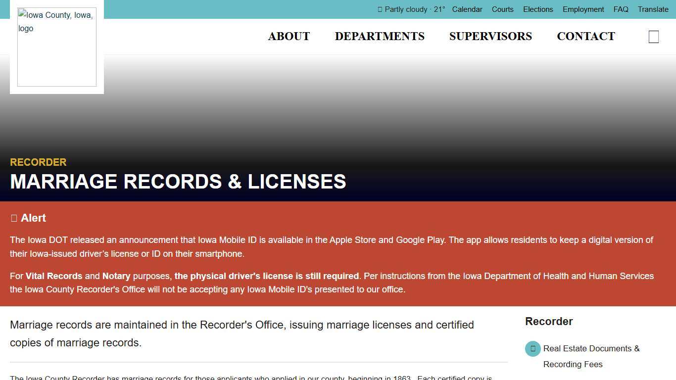 Marriage Records & Licenses - Iowa County, Iowa