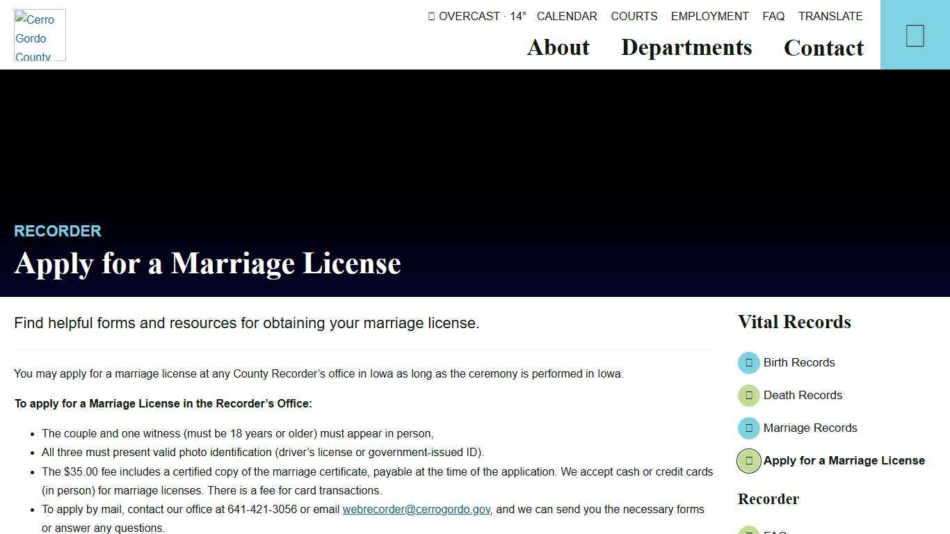 Marriage License - Recorder - Cerro Gordo County, Iowa